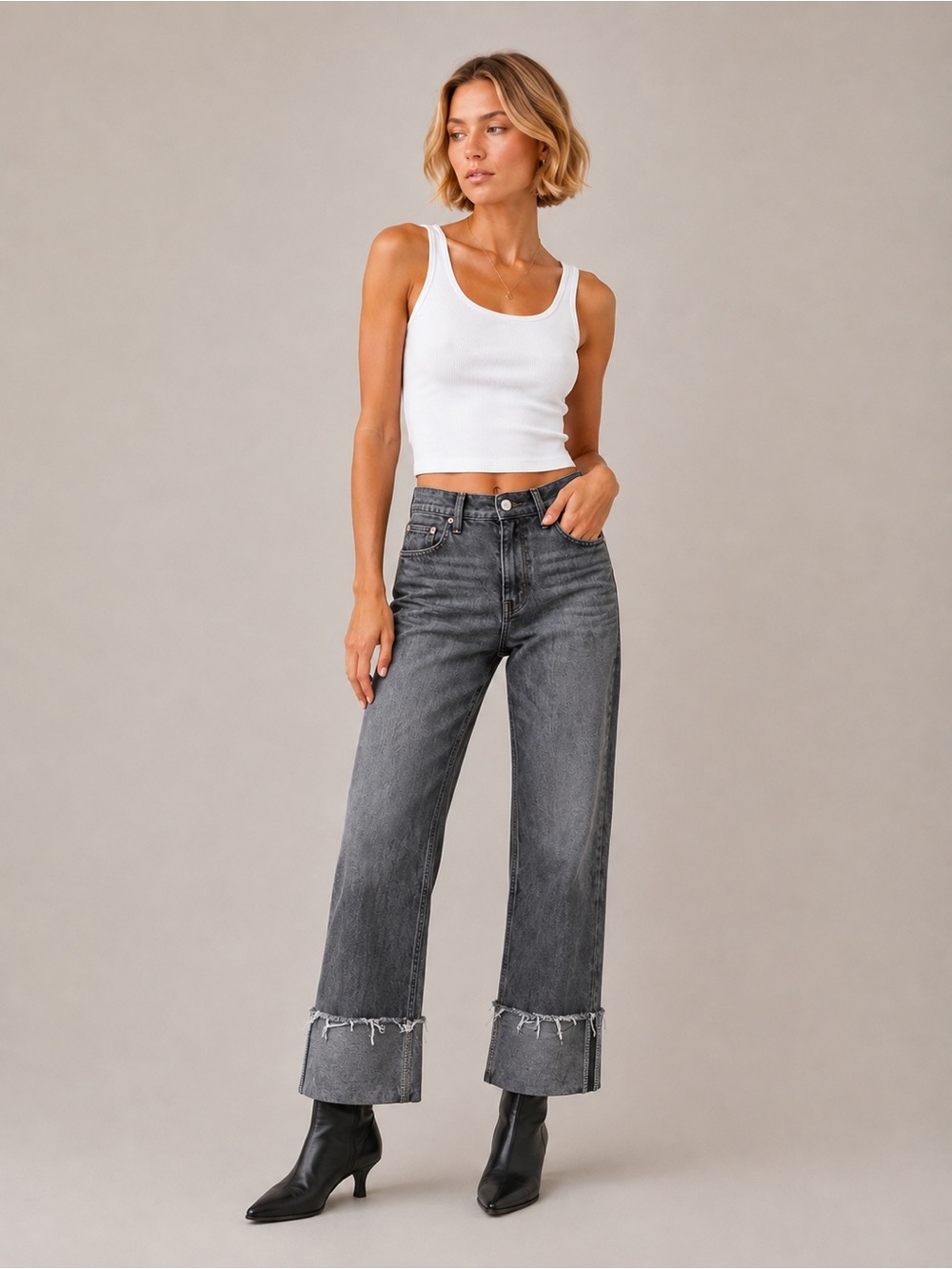 Hudson Rose Washed Slate Cuffed Wide Leg Jeans Size 27